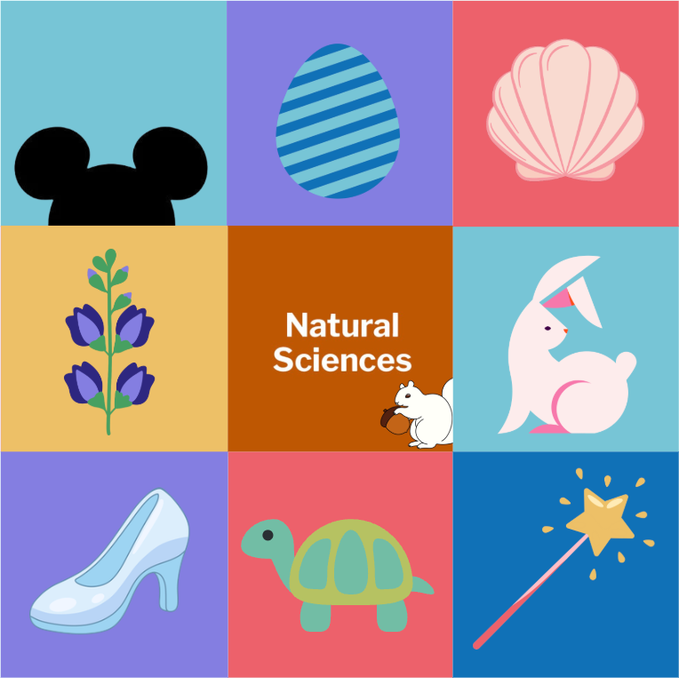 A colorful square grid that reads Natural Sciences